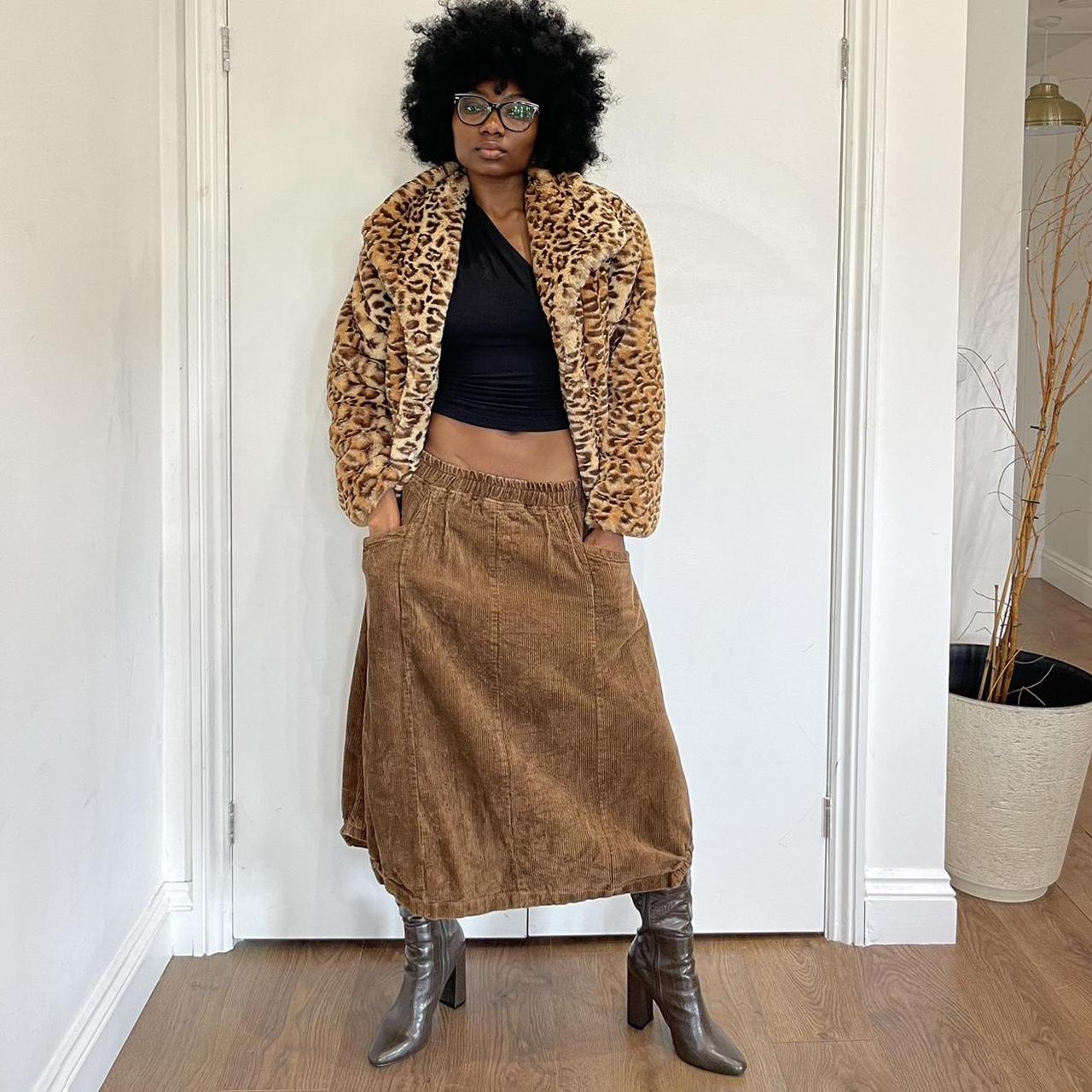 Brown corduroy midi skirt with pockets 8-10uk