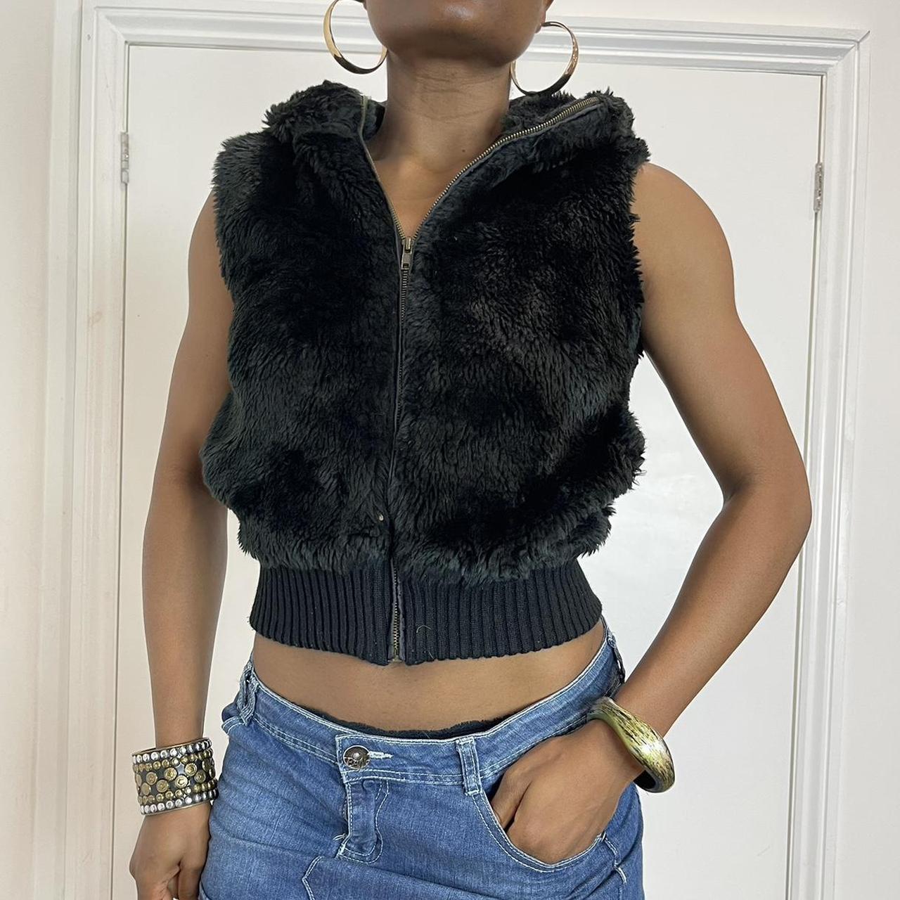 Black faux fur vest with zipper 8-10 uk