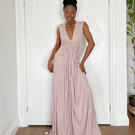 Deep V -neck Blush pink maxi dress