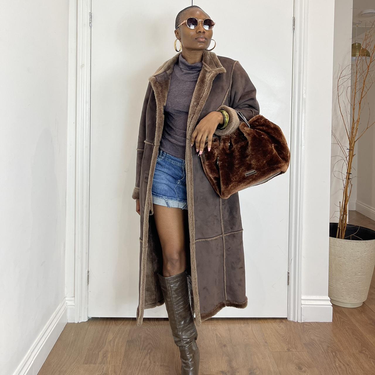 Brown faux fur lined oversized coat 10-12uk