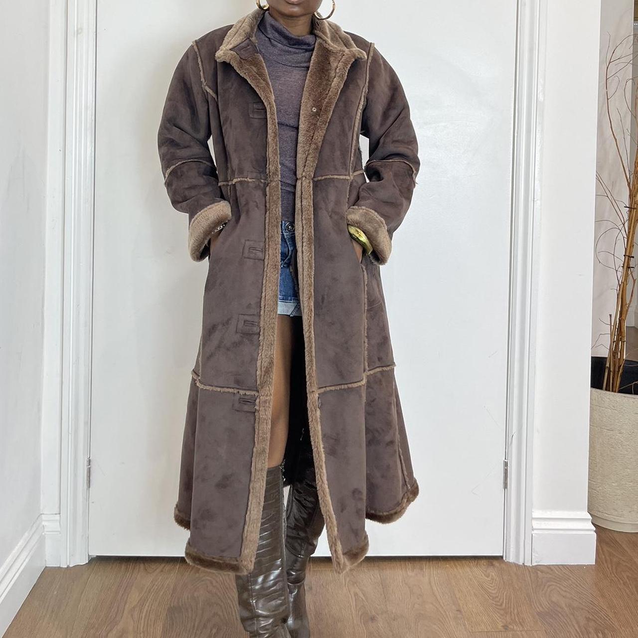 Brown faux fur lined oversized coat 10-12uk