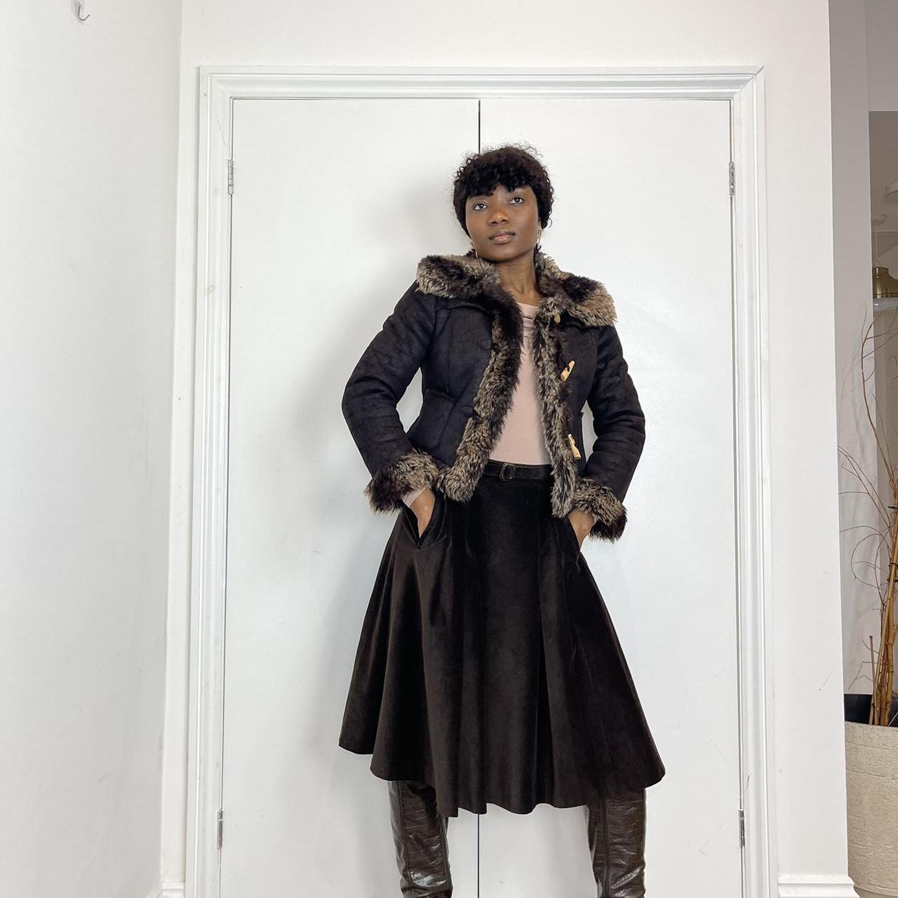Brown faux fur collar jacket with a touch of y2k flair