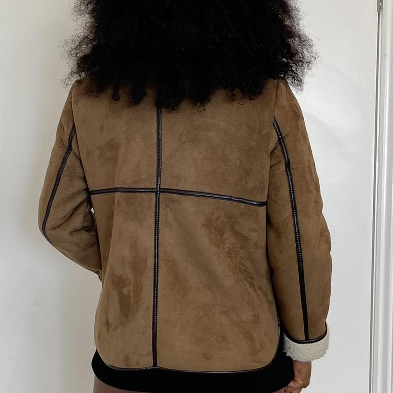 Brown suede and cream faux suede jacket with a preppy vibe