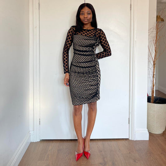 Lace bodycon polka dot mesh dress