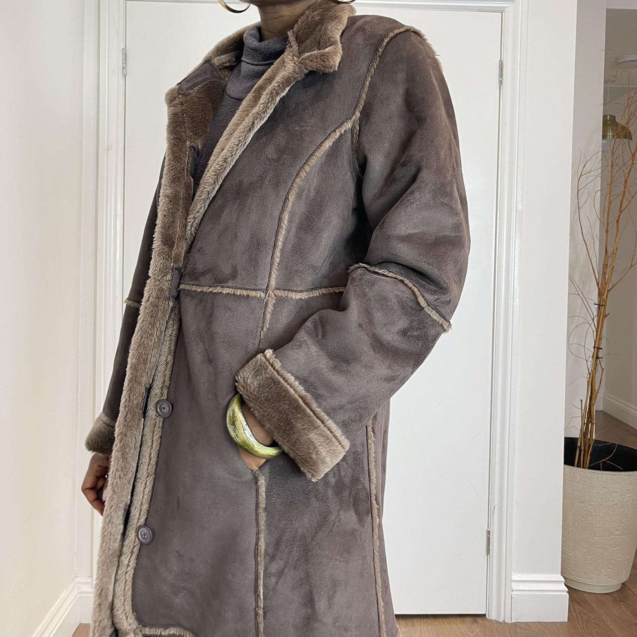 Brown faux fur lined oversized coat 10-12uk