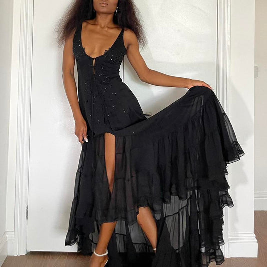 Black maxi ruffle hem dress