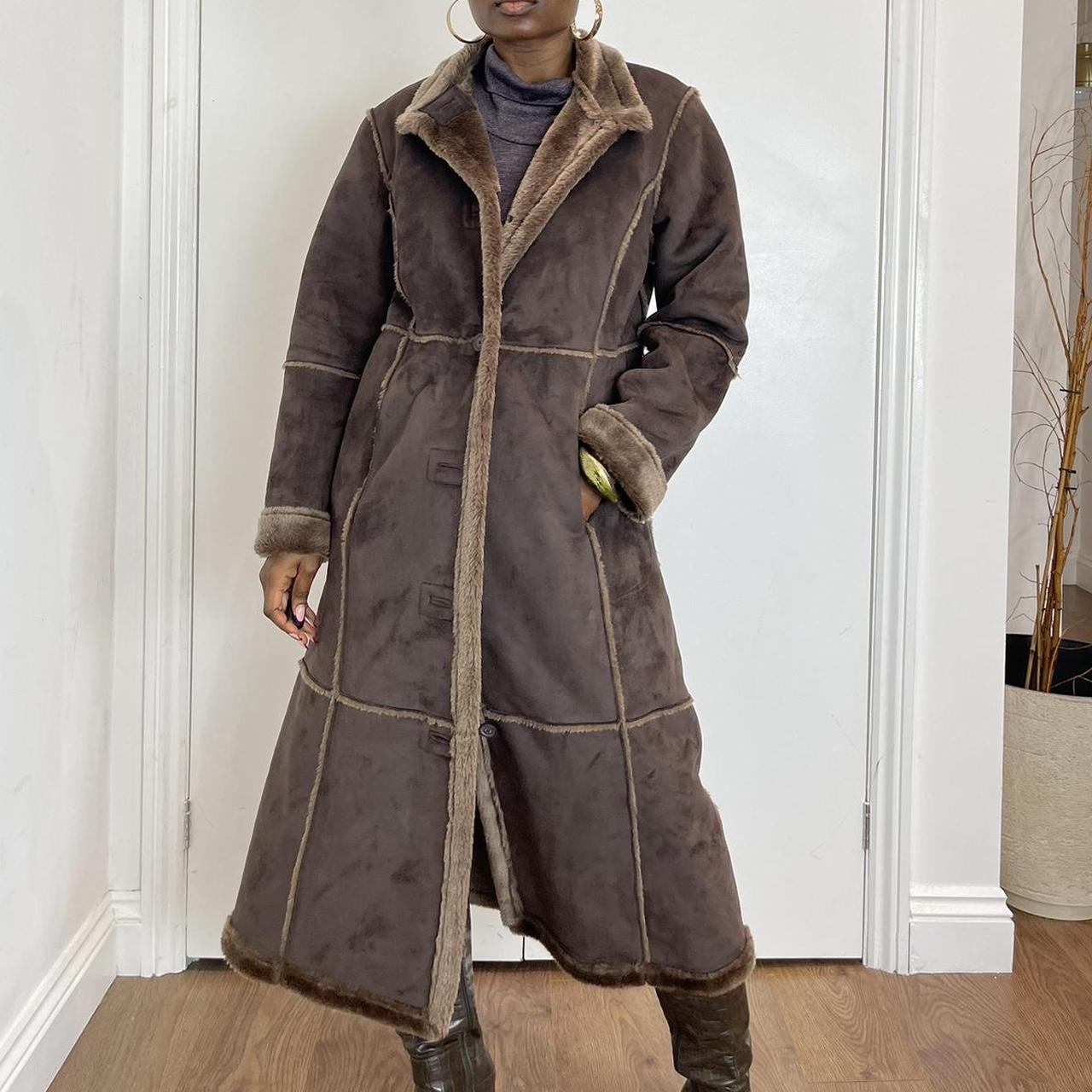 Brown faux fur lined oversized coat 10-12uk