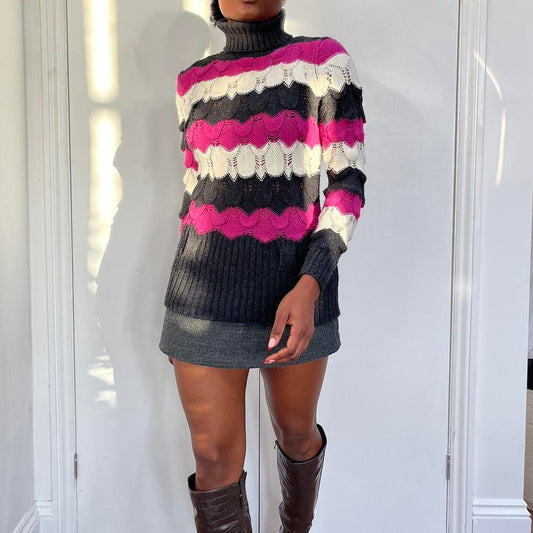 Wool blend striped knit sweater