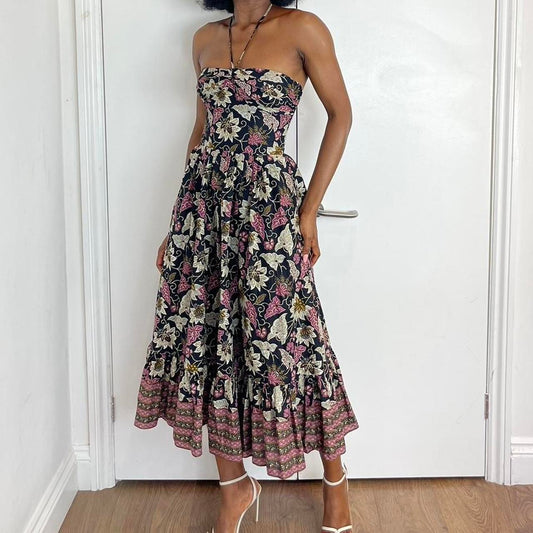 Halter neck cotton floral print with belt