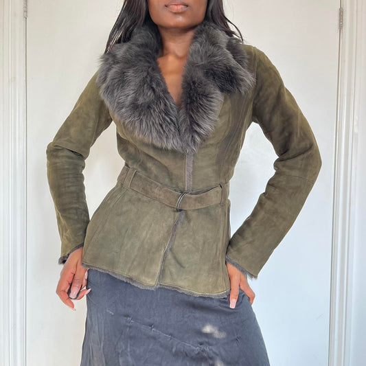 100 % lamb skin Khaki green suede leather jacket