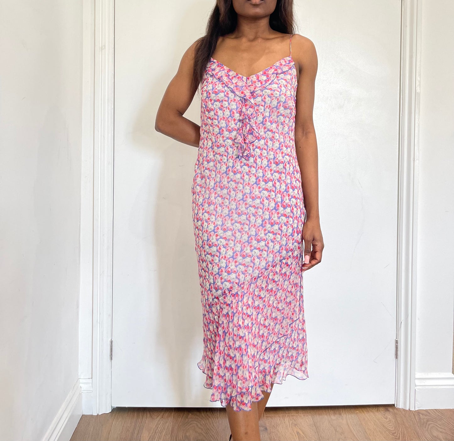 100% silk slip floral dress 14uk