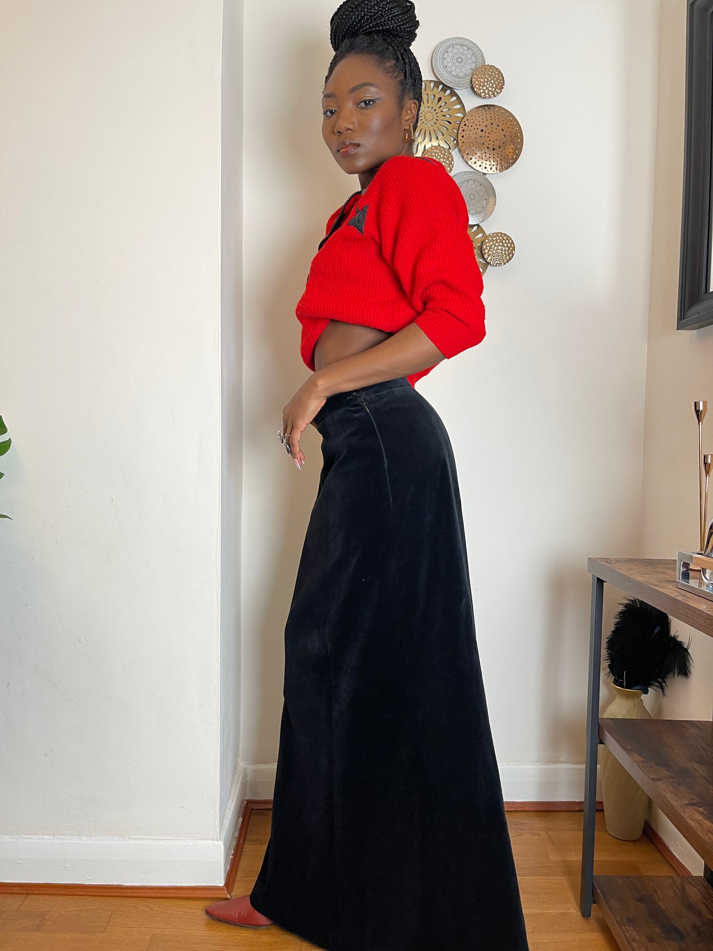 1970 100% cotton velvet Gor Ray maxi black skirt 10-12uk