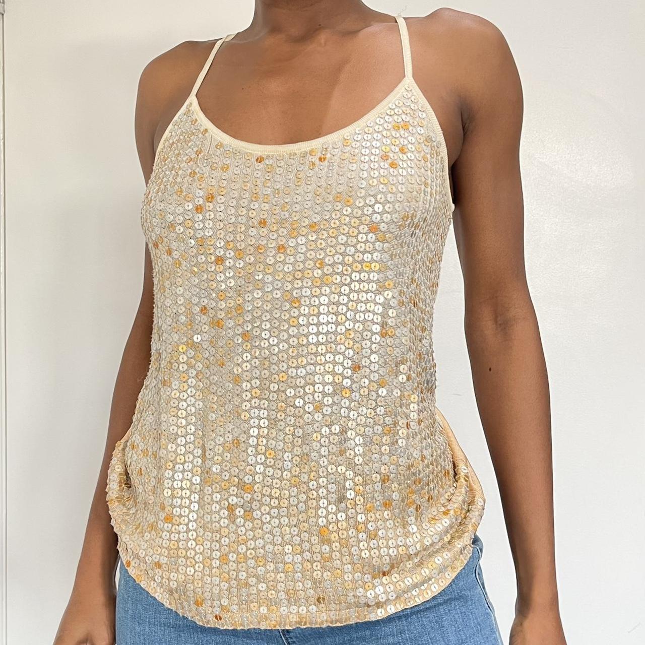 Gold Sequin shimmer spaghetti strap top 10uk