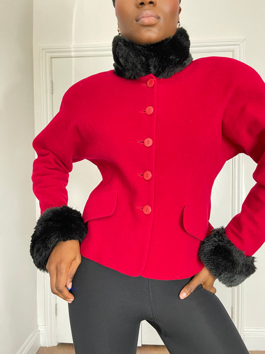 60's Red vintage Cashmere and wool jacket 44 IT 12 uK