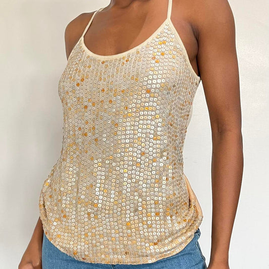 Gold Sequin shimmer spaghetti strap top 10uk