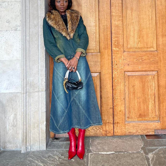 100% vintage cotton denim jacket with faux fur